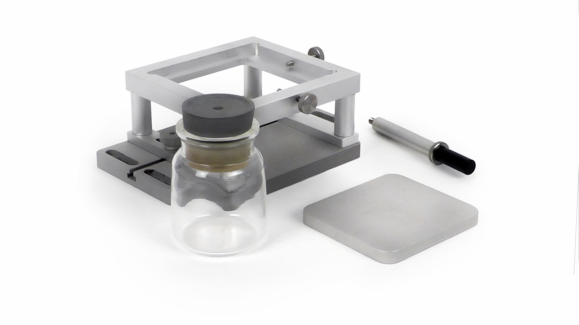 Gel Bloom strength texture fixtures to meet industry standards - the test standard probe, mixing bottle and sample support table